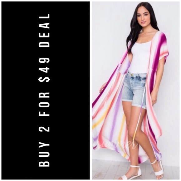 January Summer Tops - ☀️LAST3️⃣//LAVENDER RAINBOW HIGH LOW KIMONO